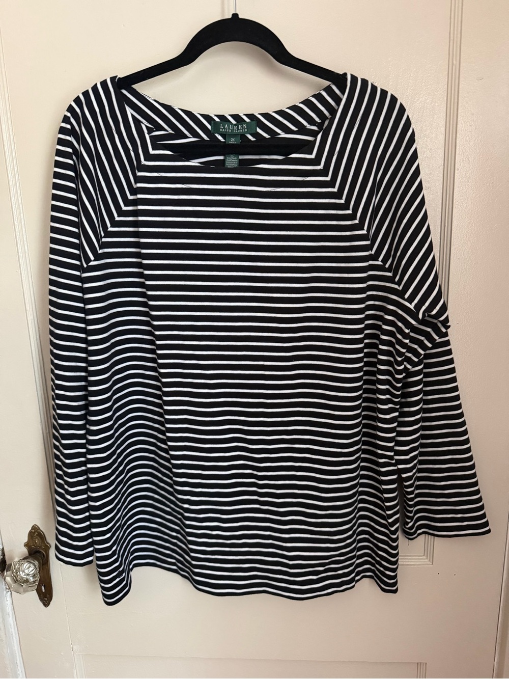 NWT - Ralph Lauren Black and White Striped Long-Sleeve Tee